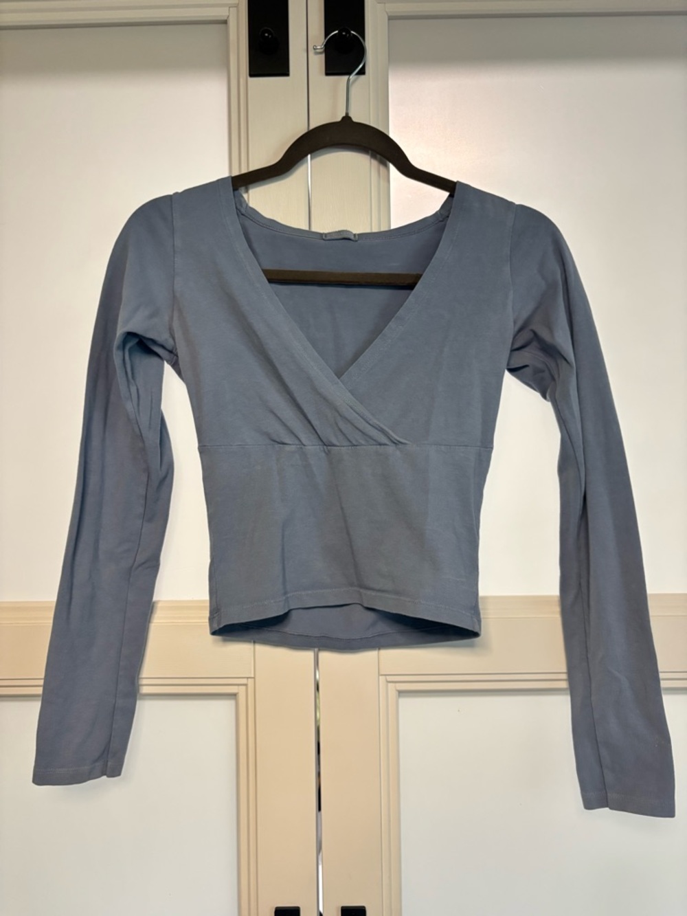 John Galt Dusty Blue Long Sleeve Crop Top
